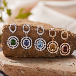 S925 Sterling Silver 18K Gold Plated Natural Gemstone Stud Earrings